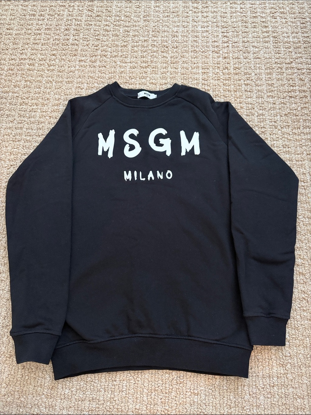MSGM Black Crewneck Sweatshirt with White Milano Logo